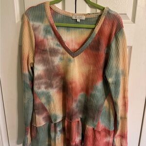 Tie-Dye V-Neck Women's Blouse